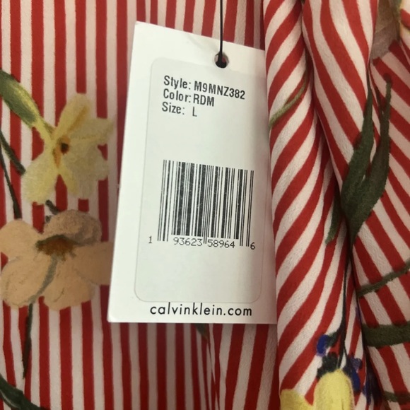 NEW CALVIN KLEIN Red Striped Floral Midi Retro Vintage Skirt Size Large woman’s - Picture 4 of 6